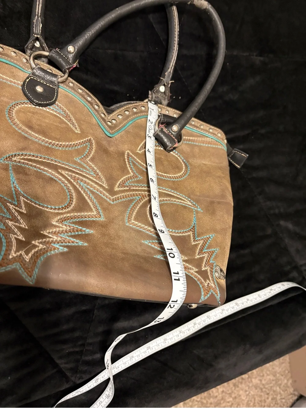 Justin Boots Brown Leather Shoulder Bag with Turquoise Stitching